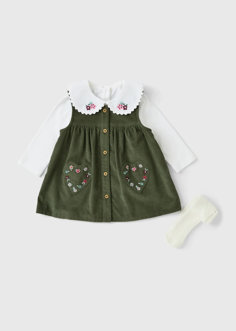 Girls Green Pinafore Dress & Tights Set (0-23mths) - Up to 1 Month Image 1