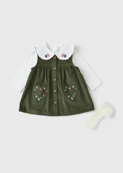 Girls Green Pinafore Dress & Tights Set (0-23mths) - Up to 1 Month Image 1