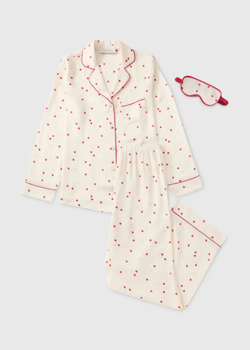 Ivory Satin Heart Print Pyjama & Eye Mask Set - 8 Image 1