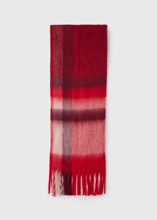 Red Check Brushed Scarf - One Size Image 2