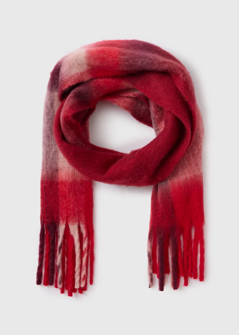 Red Check Brushed Scarf - One Size Image 1
