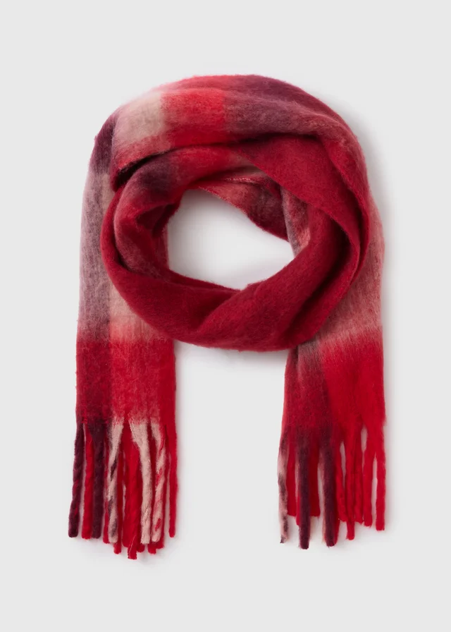 Red Check Brushed Scarf