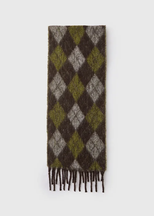 Green and Brown Argyle Scarf - One Size Image 2