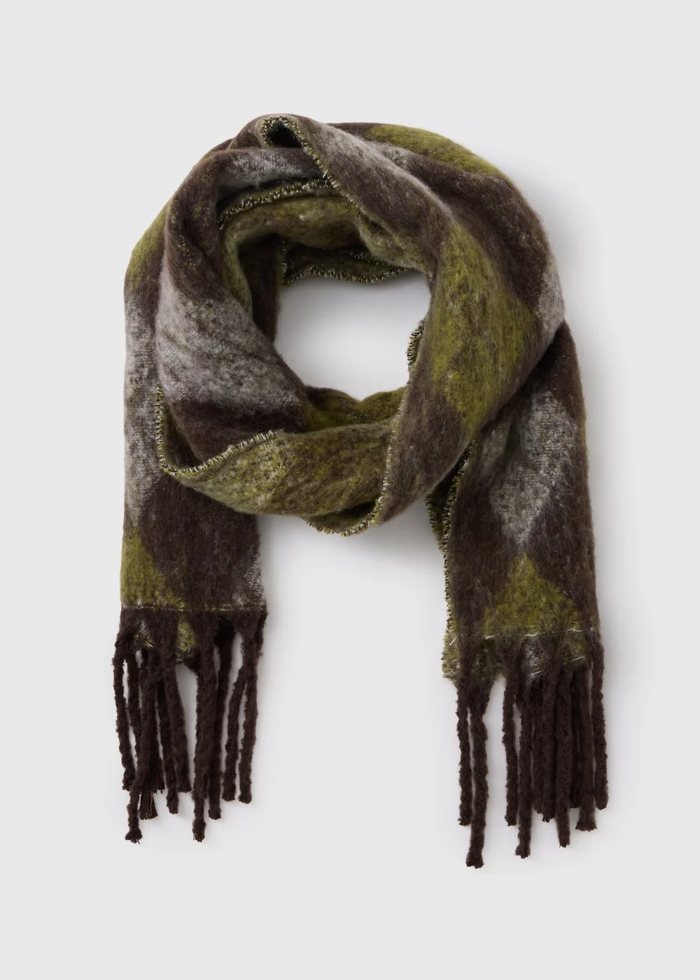 Green and Brown Argyle Scarf - One Size Image 1