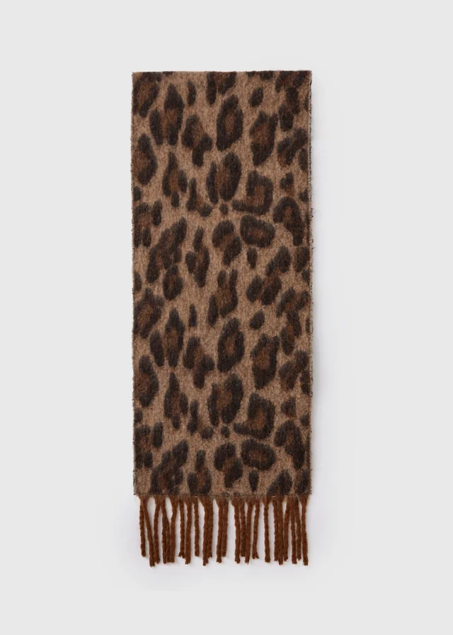 Brown Leopard Print Brushed Scarf