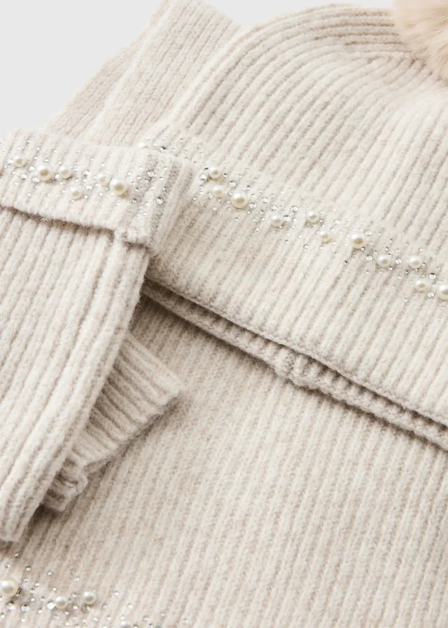 3 Piece Cream Hat Scarf & Glove Gift Set