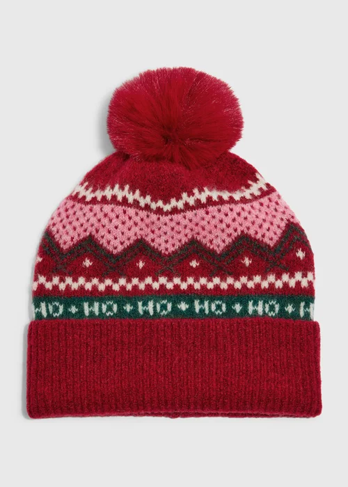 Red Fairisle Christmas Beanie - One Size Image 1