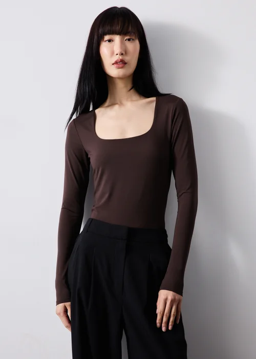 Chocolate Brown Low Neck Top - 8 Image 1