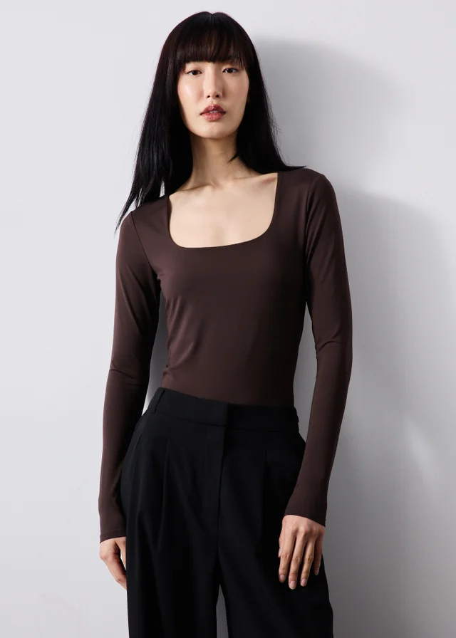 Chocolate Brown Low Neck Top