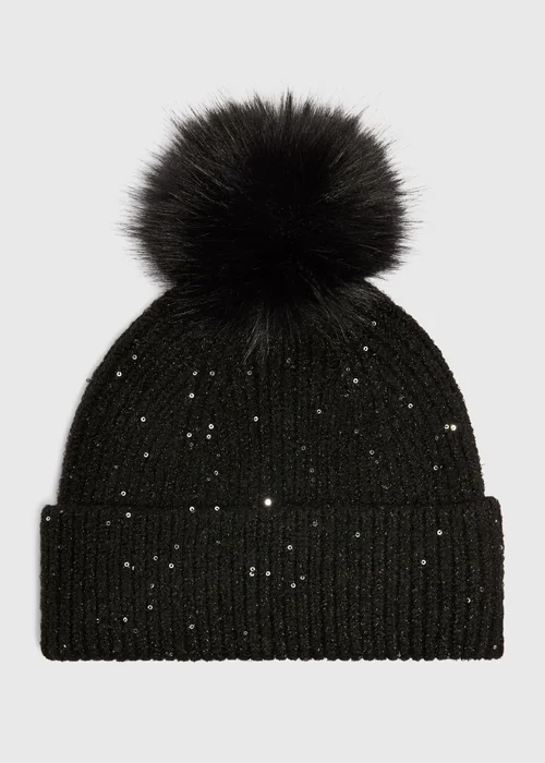 Black Sparkle Beanie - One Size Image 2