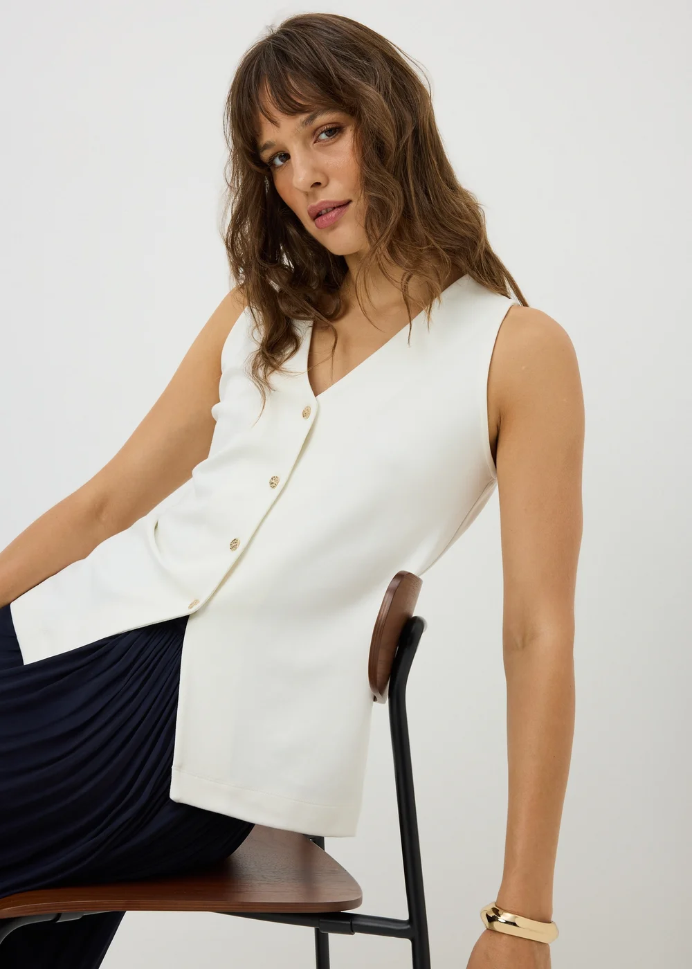 White V-Neck Button Co-Ord Waistcoat - 8 Image 1