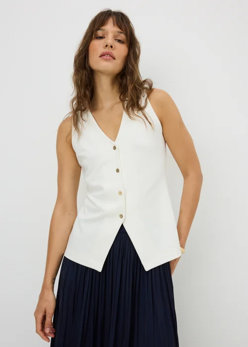White V-Neck Button Co-Ord Waistcoat - 8 Image 2