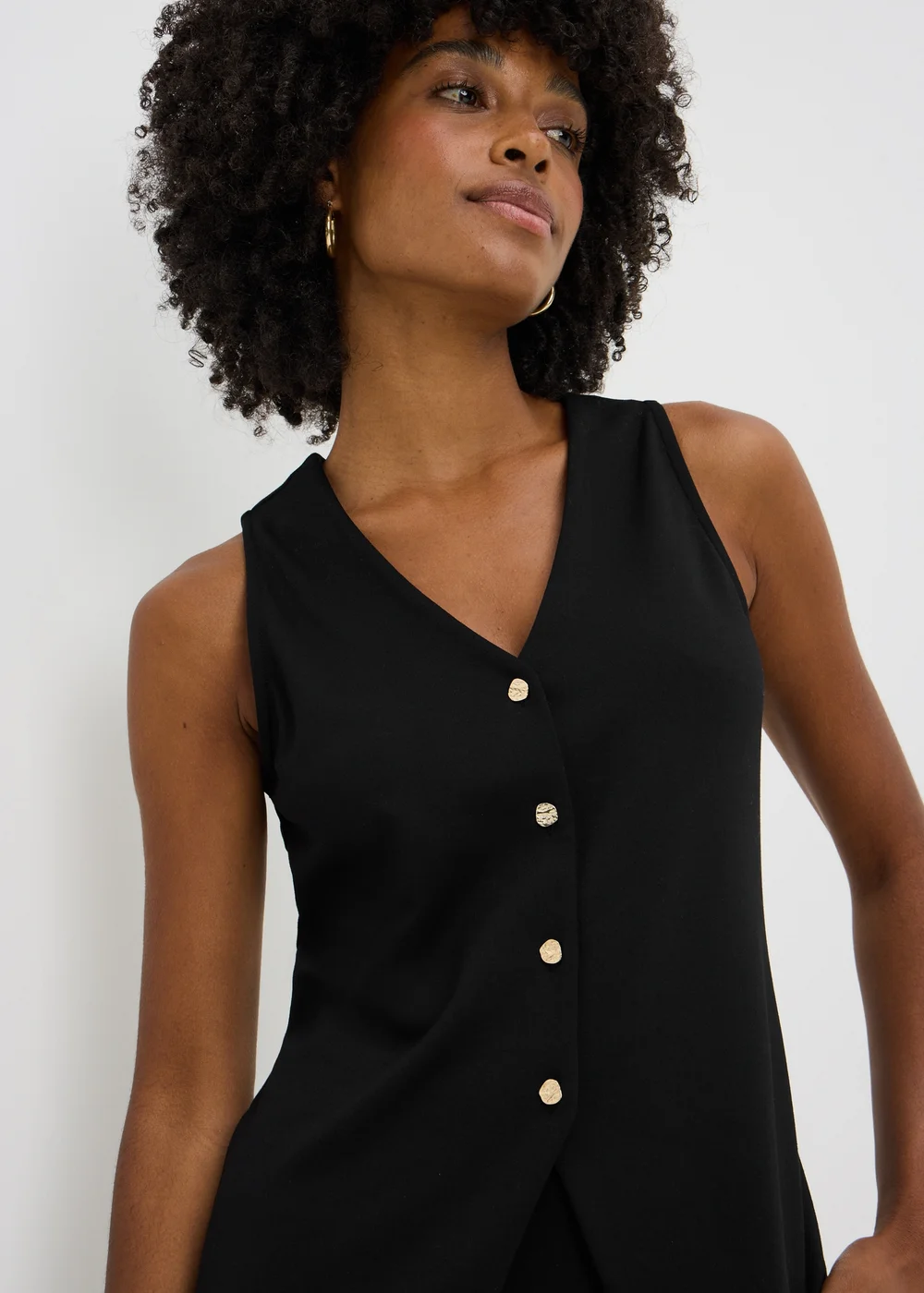 Black V-Neck Button Co-Ord Waistcoat - 8 Image 3