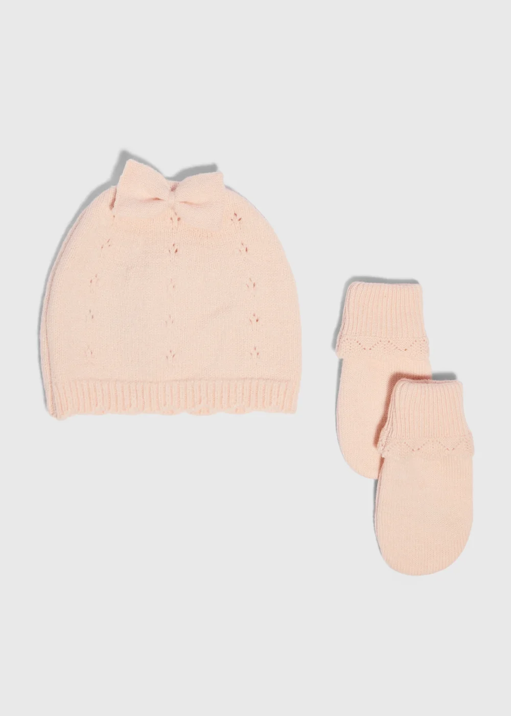 Baby Pink Pointelle Hat & Gloves Set - Up to 1 Month Image 1
