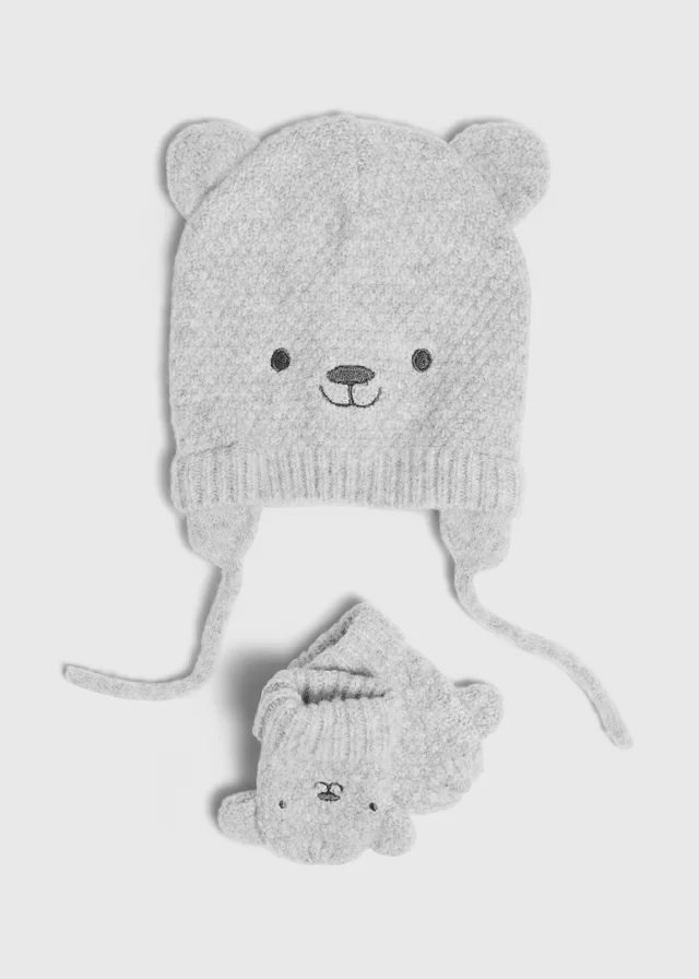 2 Piece Baby Grey Hat & Mittens Set (Newborn-24 mnths)