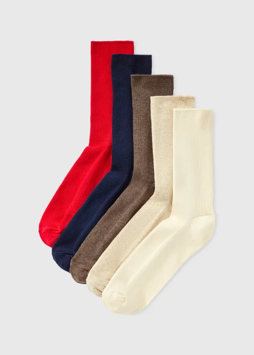 5 Pack Multi Colour Ribbed Ankle Socks - One Size Image 1