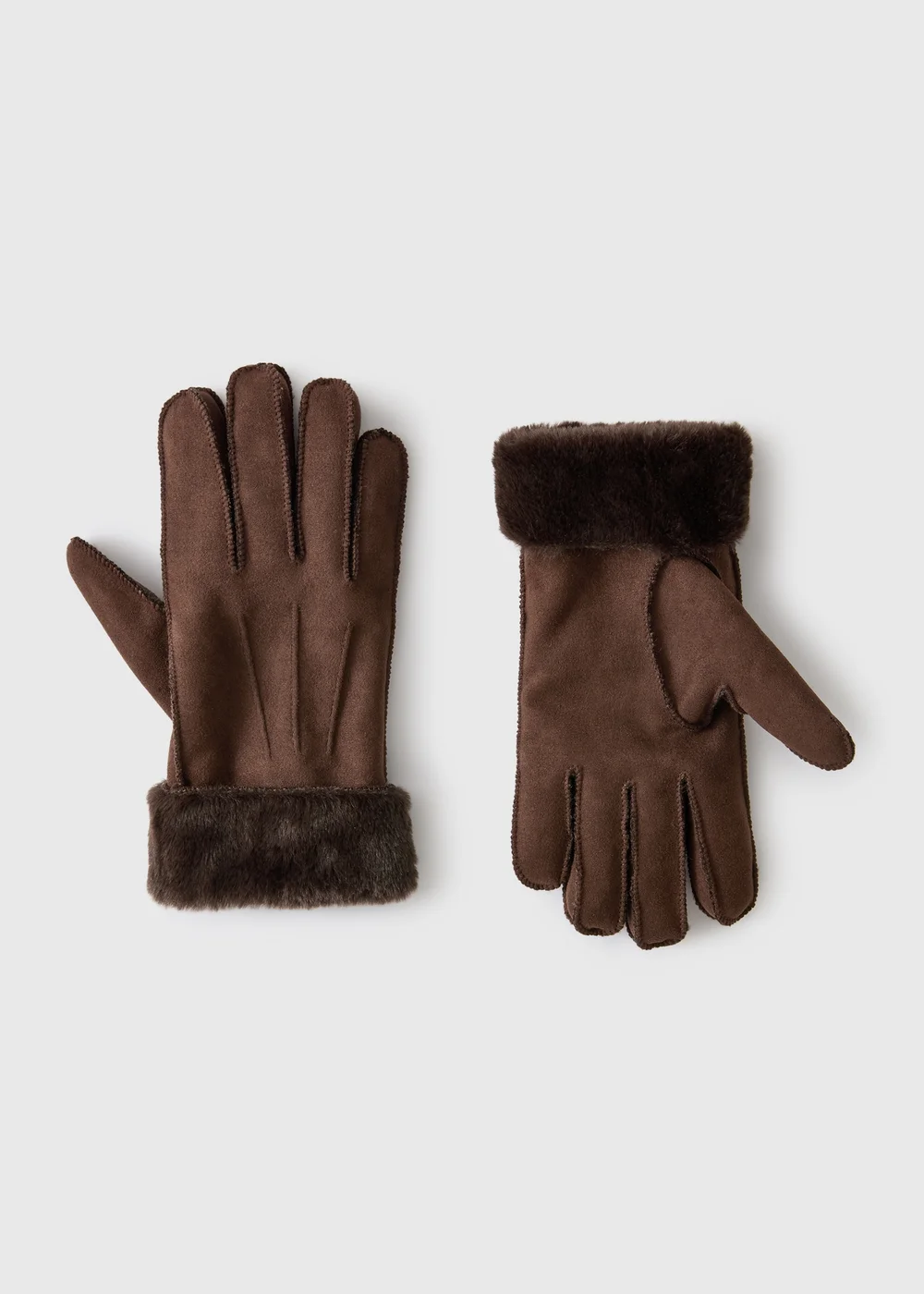 Brown Snug Faux Fur Gloves - One Size Image 1