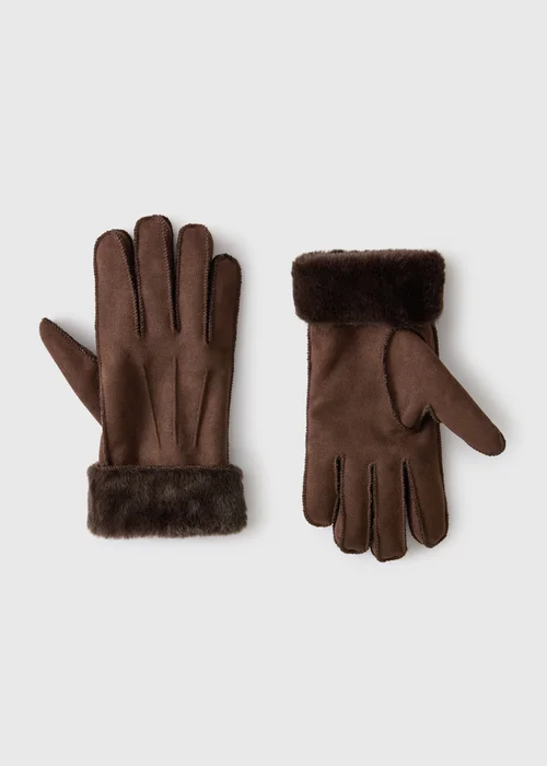 Brown Snug Faux Fur Gloves - One Size Image 1