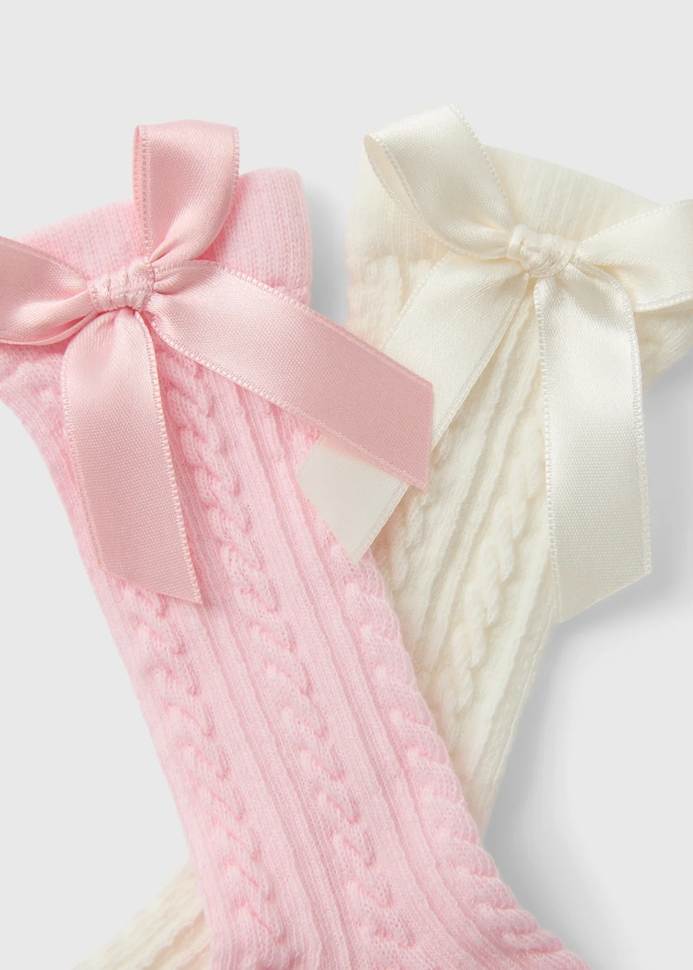 2 Pack Baby Pink/Cream Bow Socks (Newborn-23 mnths) - Up to 1 Month Image 2