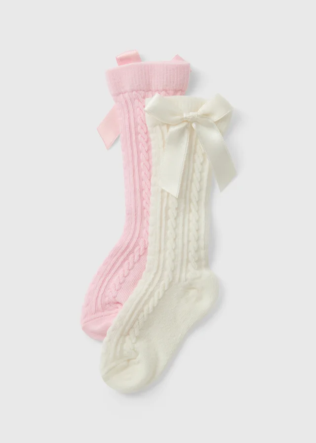 2 Pack Baby Pink/Cream Bow Socks (Newborn-23 mnths)