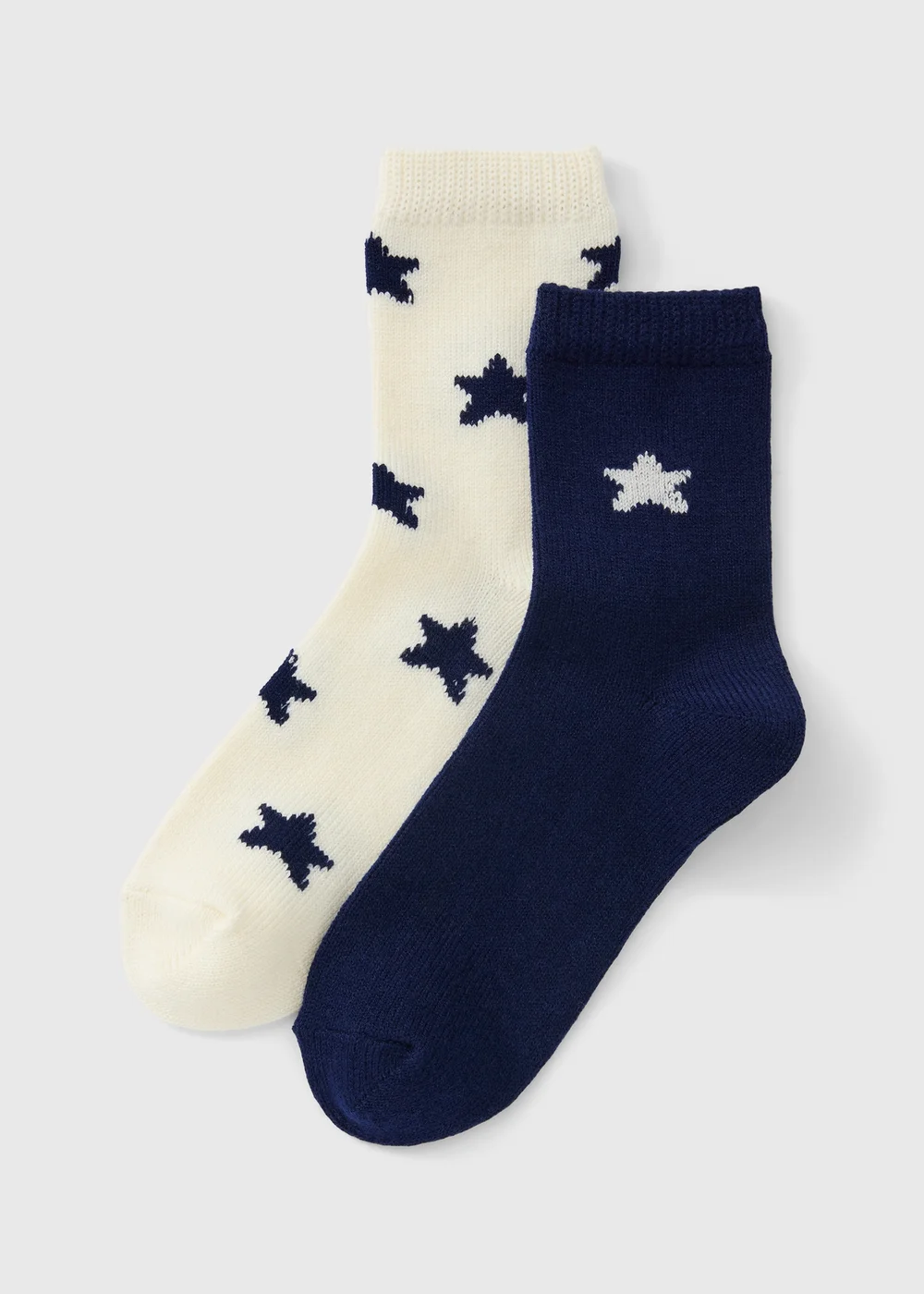 2 Pack Navy/Cream Star Thermal Socks - One Size Image 1