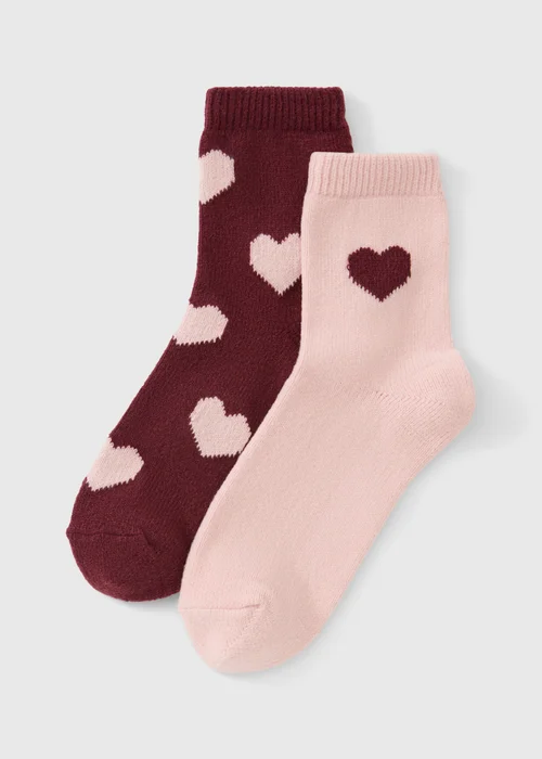2 Pack Pink & Burgundy Thermal Socks - One Size Image 1
