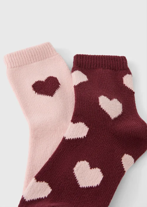 2 Pack Pink & Burgundy Thermal Socks - One Size Image 2