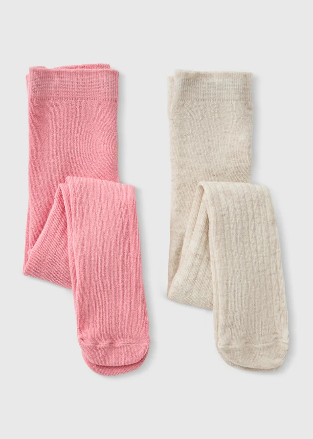 2 Pack Baby Pink Ribbed Tights (0-23mths)