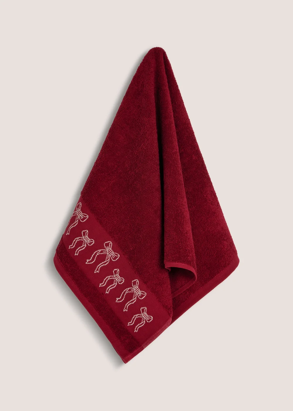 Burgundy Bow Embroidered Hand Towel - Hand Towel Image 1
