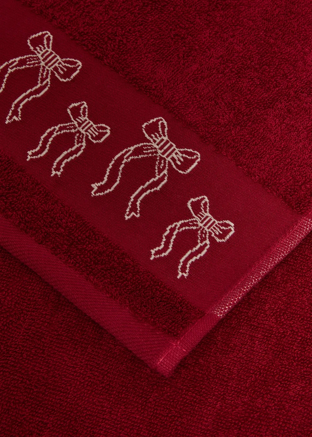 Burgundy Bow Embroidered Hand Towel - Hand Towel Image 2