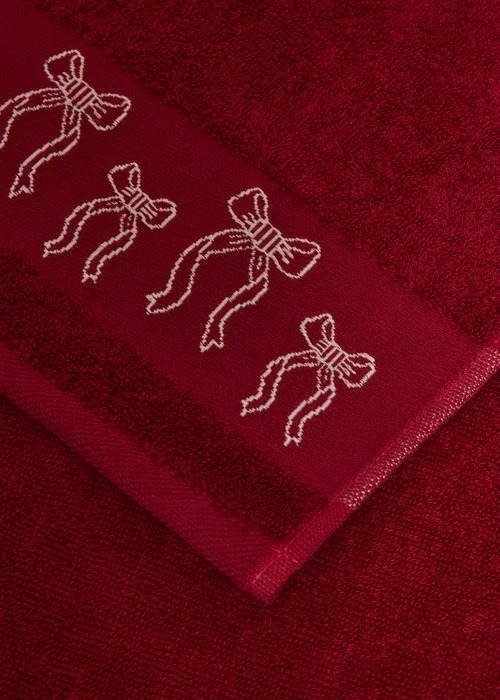 Burgundy Bow Embroidered Hand Towel - Hand Towel Image 2