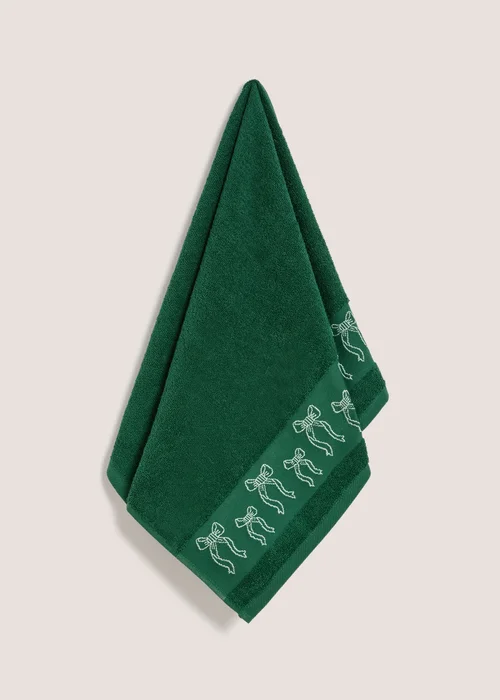 Green Bow Embroidered Hand Towel - Hand Towel Image 1