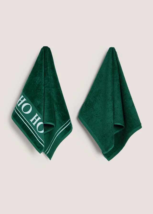 2 Pack Green 'Ho Ho Ho' Slogan Towels