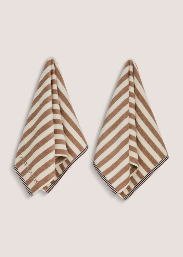 2 Pack Brown Stripe Hand Towel
