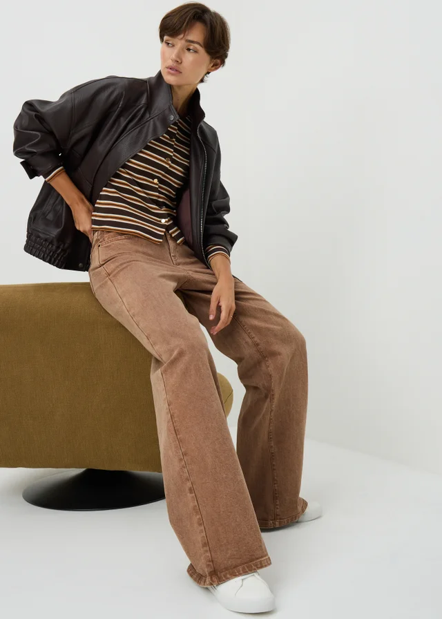 Chocolate Brown Stripe Ribbed Cardigan Top