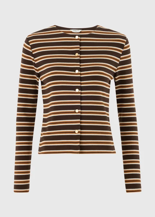 Chocolate Brown Stripe Ribbed Cardigan Top - 16 Image 2