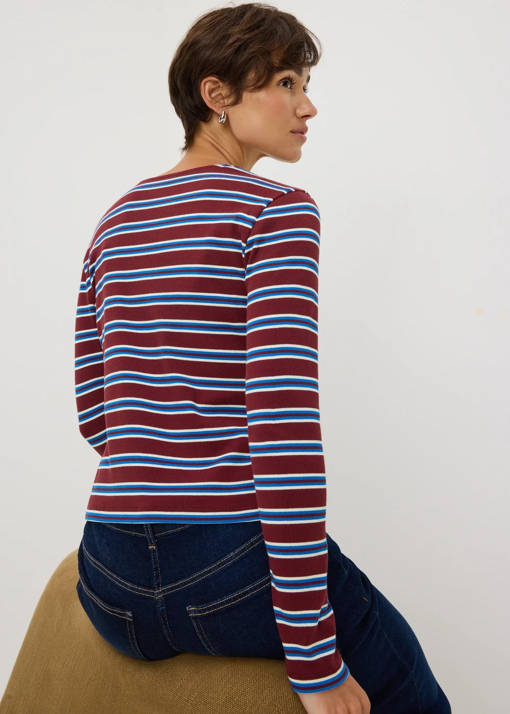 Red Stripe Ribbed Cardigan Top - 8 Image 3