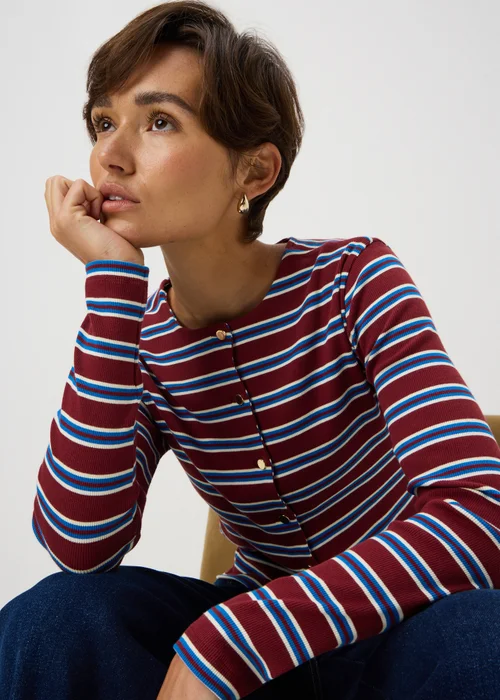 Red Stripe Ribbed Cardigan Top - 8 Image 2