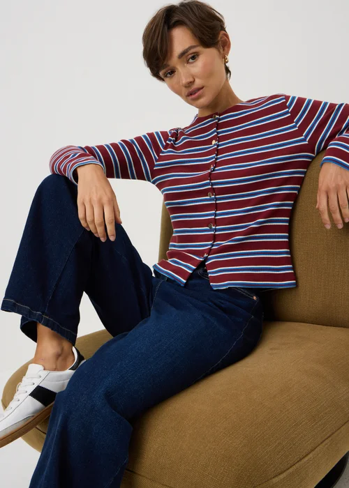Red Stripe Ribbed Cardigan Top - 8 Image 1