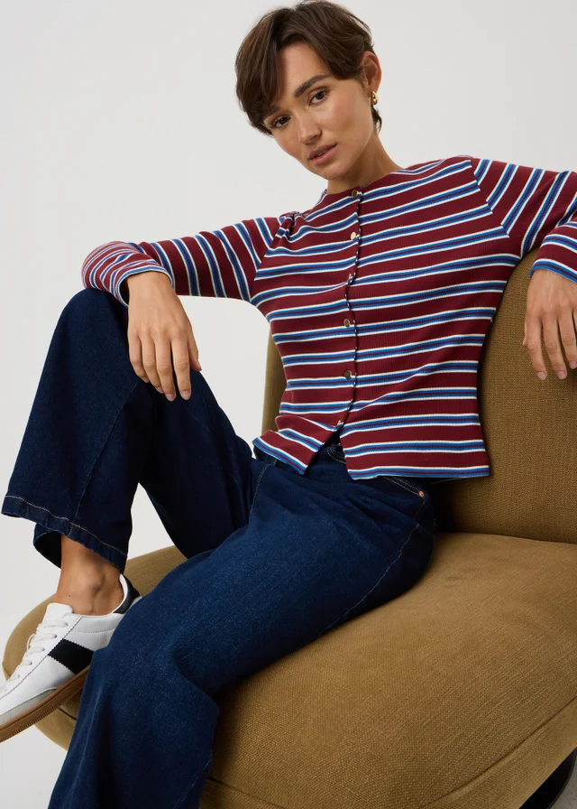 Red Stripe Ribbed Cardigan Top