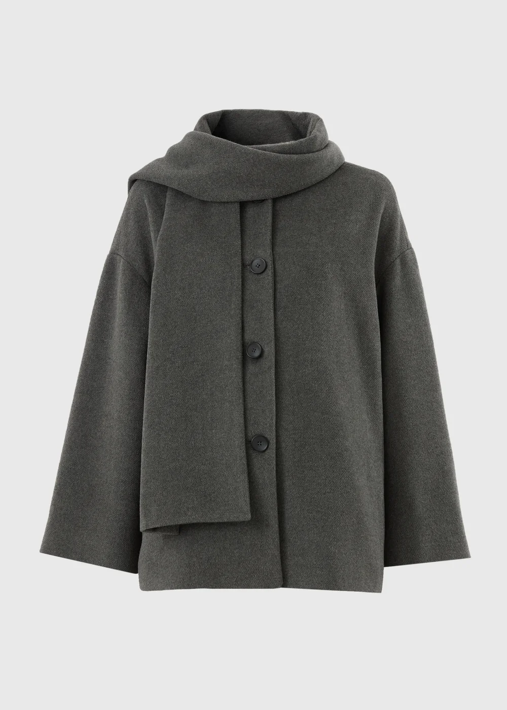 Grey Scarf Coat With Detachable Neck Scarf - S Image 4