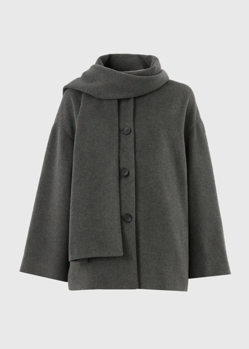 Grey Scarf Coat With Detachable Neck Scarf - S Image 4