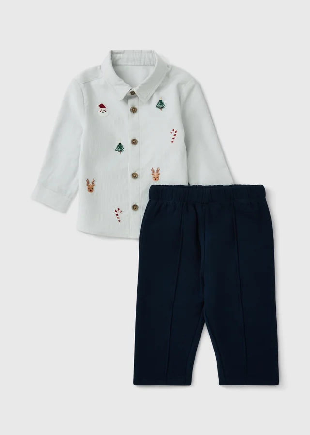 Baby Grey Christmas Smart Shirt & Trouser Set (0-23mths)
