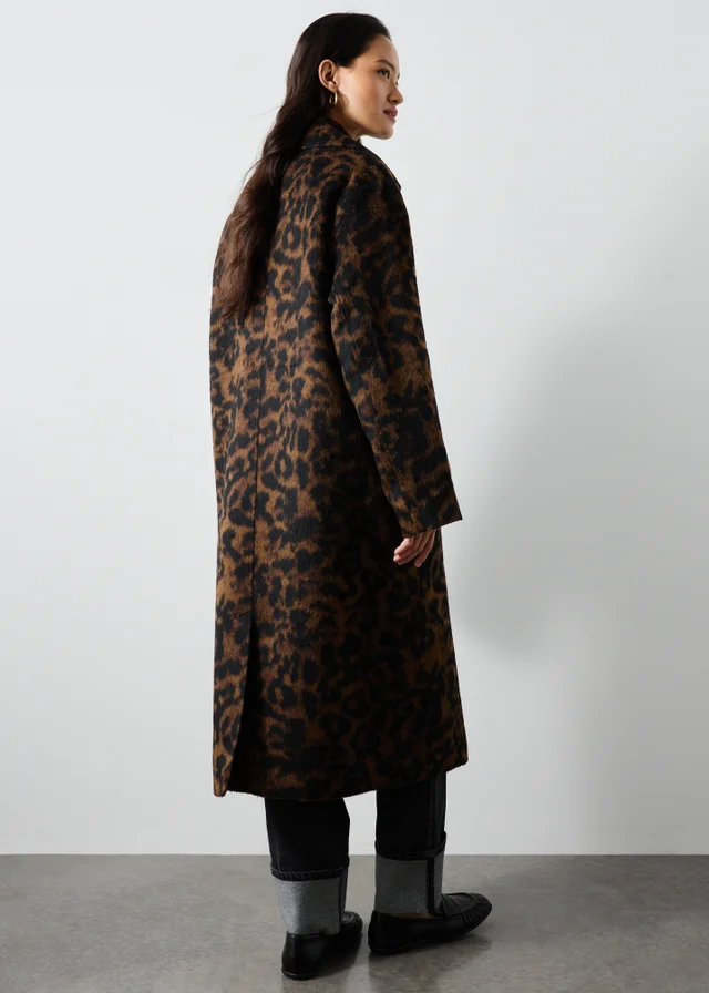 Brown Animal Print Smart Long Coat