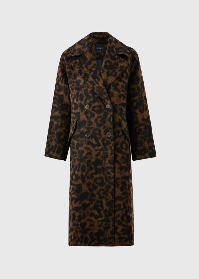 Brown Animal Print Smart Long Coat