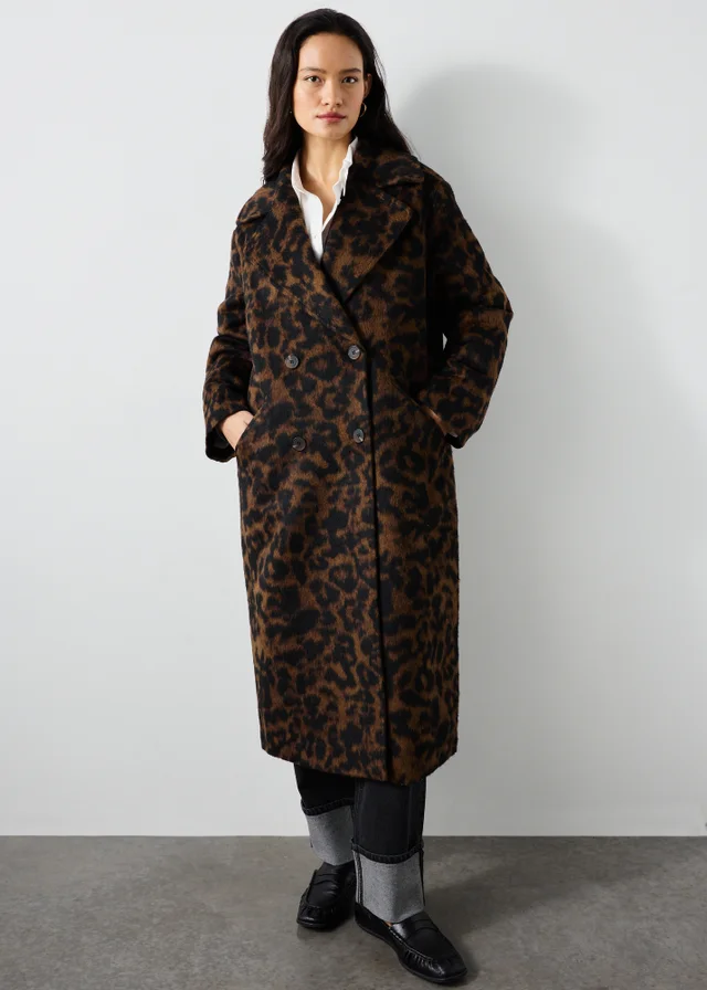 Brown Animal Print Smart Long Coat