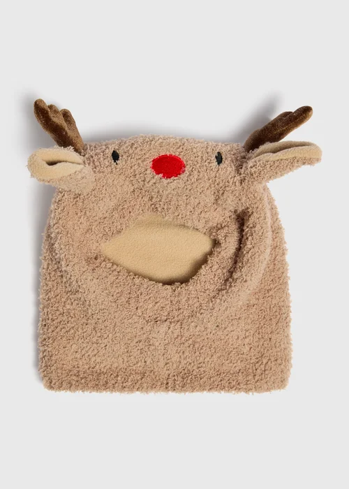 Baby Brown Fluffy Reindeer Balaclava (Newborn-24 mnths) - Up to 1 Month Image 1