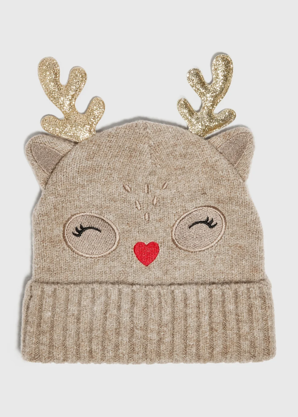Kids Brown Reindeer Beanie (3-13yrs) - 7-10 Yrs Image 1