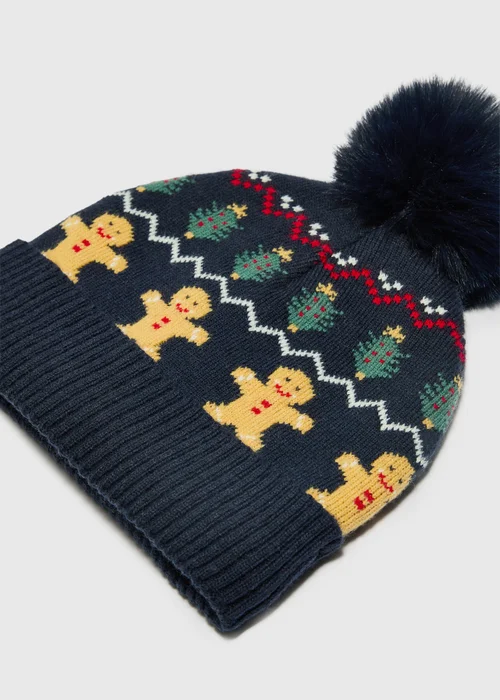 Boys Navy Fairisle Christmas Beanie (3-13yrs) - 7-10 Yrs Image 2