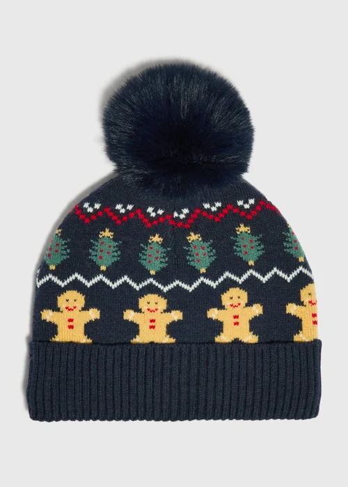 Boys Navy Fairisle Christmas Beanie (3-13yrs) - 7-10 Yrs Image 1